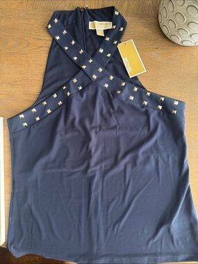 MICHAEL Michael Kors Navy Stud-Trim Halter Style Top